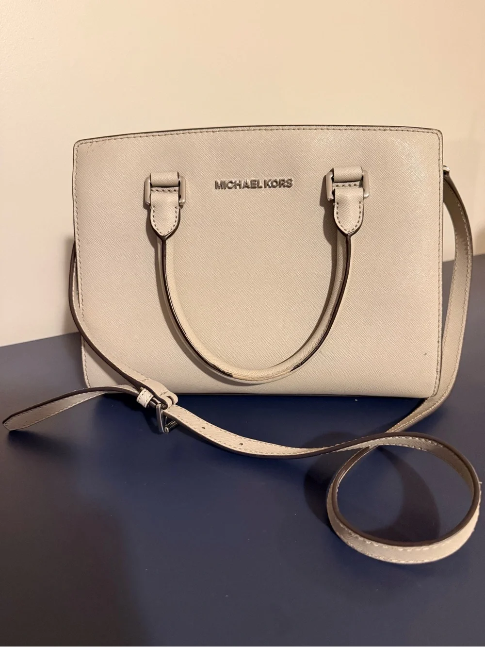 Michael Kors Ivory Leather Satchel with Detachable Strap